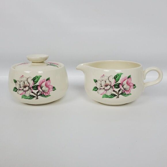 Vtg Homer Laughlin Cunningham & Pickett Eggshell Floral Sugar Creamer w/Lid Set - Picture 1 of 12